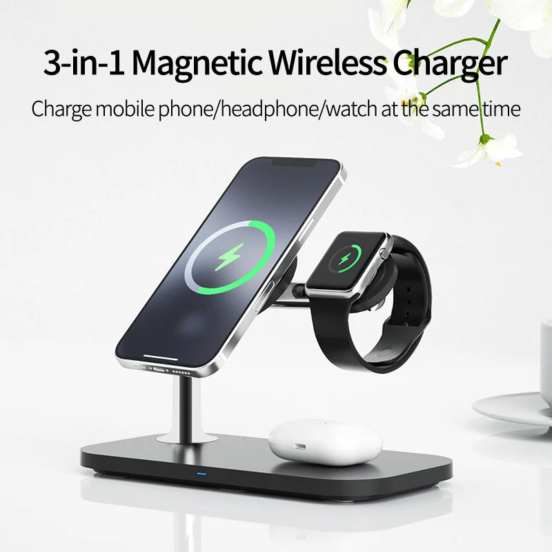 3 in 1 wireless charging stand L shape magnetic charge multiple devices simultaneously