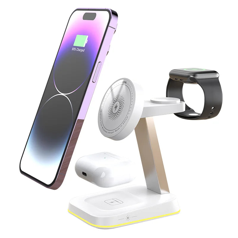 3 in 1 wireless charging stand accented design white