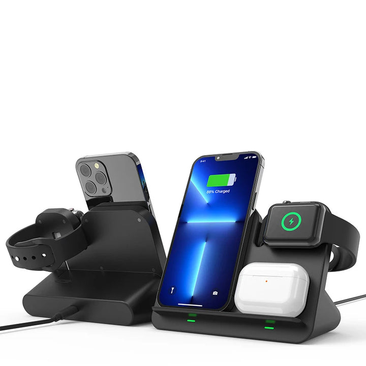 3 in 1 wireless charging stand angled front back view