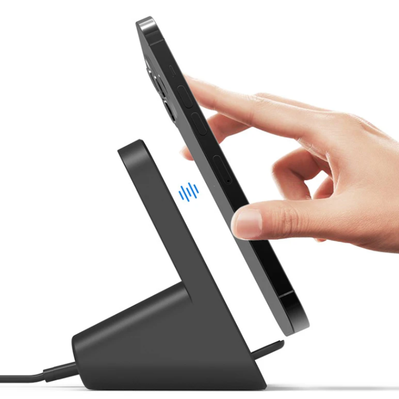 3 in 1 wireless charging stand angled user example
