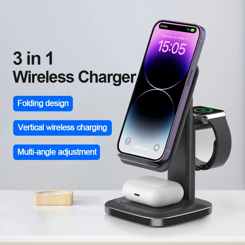 3 in 1 wireless charging stand compact adjustment