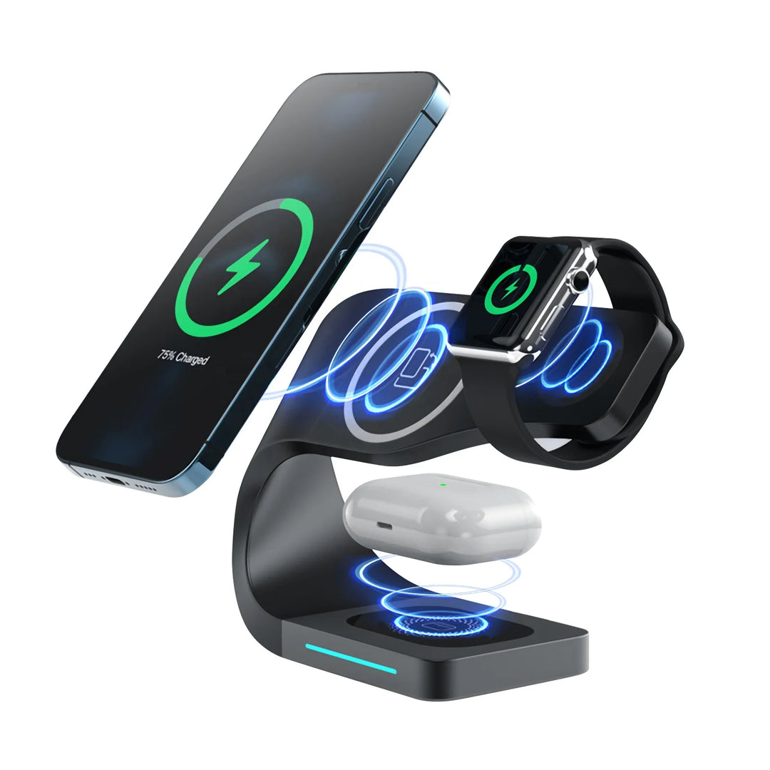 3 in 1 wireless charging stand curved design