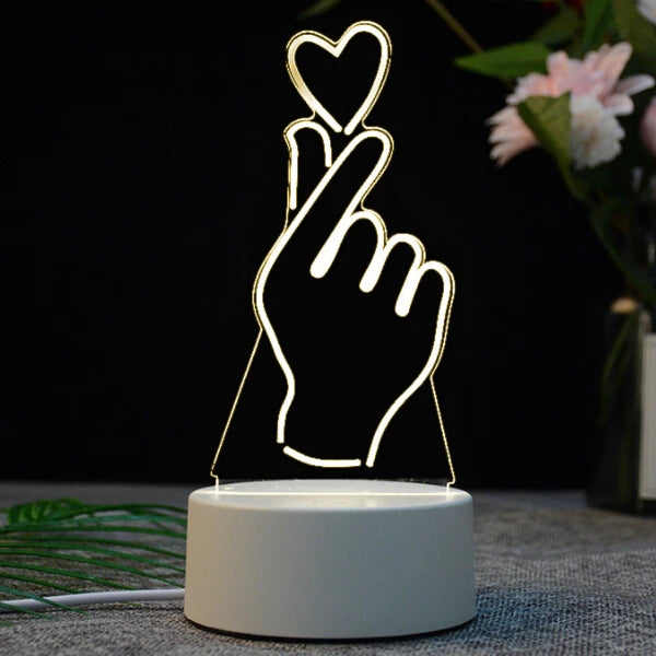 3d acryllic night light hand heart