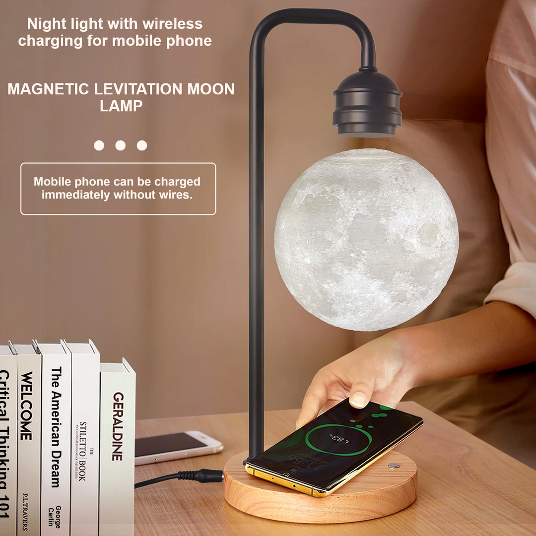 levitating floating magnetic moon lamp wireless charging pad night light charge phone