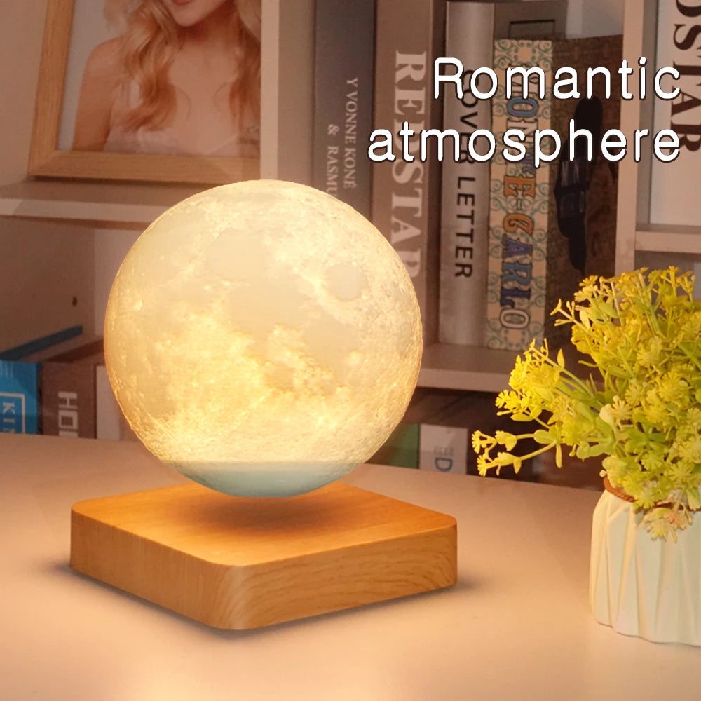 levitating floating magnetic moon lamp wood texture base romantic atmosphere