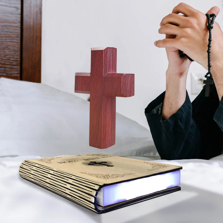 levitating holy christian bible cross night light