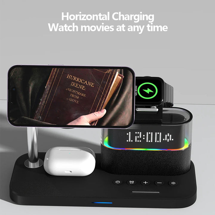 RGB 15W 3 in 1 Magnetic Wireless Charging Alarm Clock Horizontal Charge