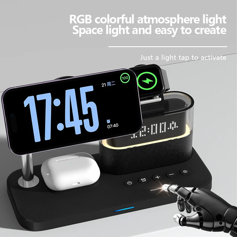 RGB 15W 3 in 1 Magnetic Wireless Charging Alarm Clock Touch Lamp Activation