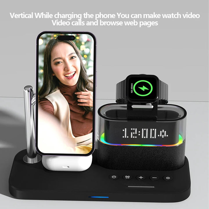 RGB 15W 3 in 1 Magnetic Wireless Charging Alarm Clock Vertical Charge
