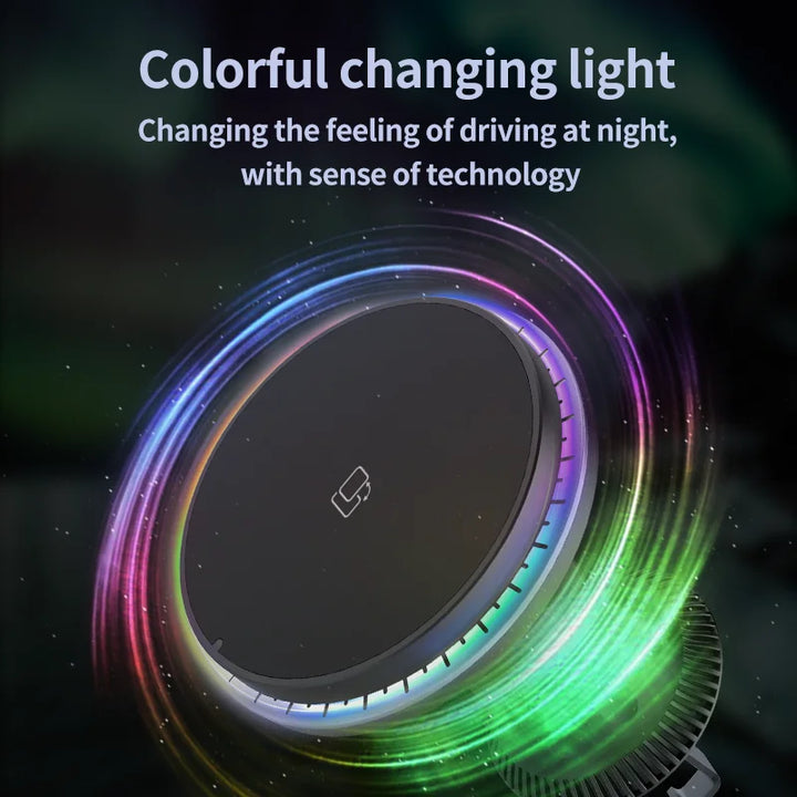 rgb 15w wireless charging magnetic phone car vent mount changing colourful light