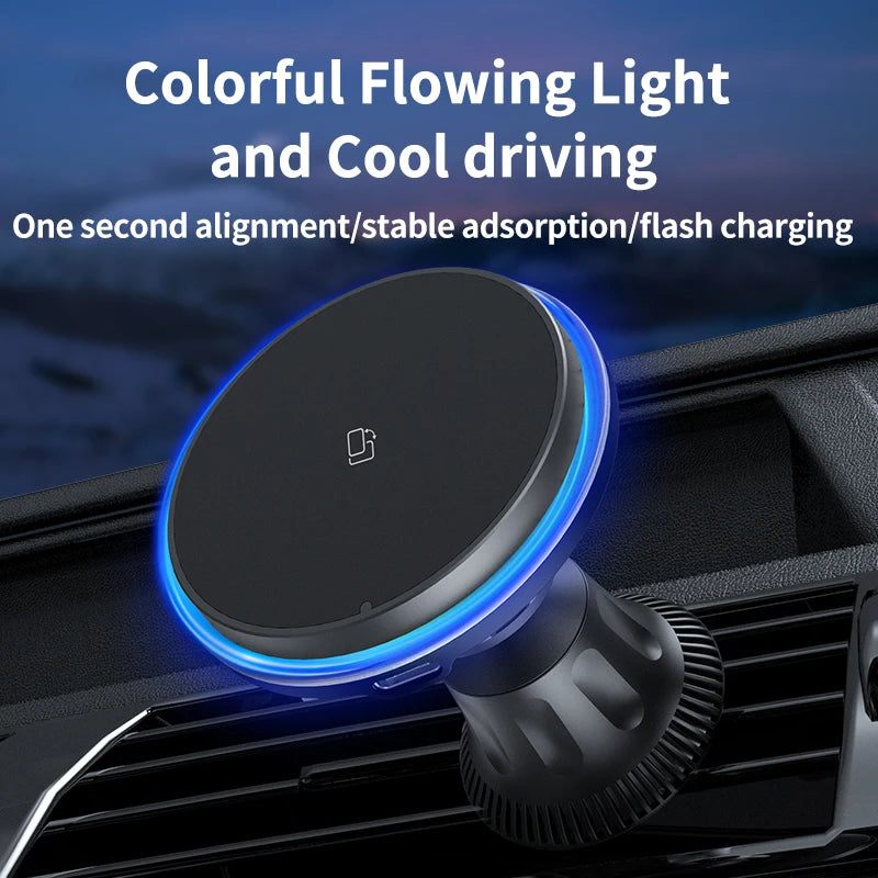 rgb 15w wireless charging magnetic phone car vent mount colour flowing