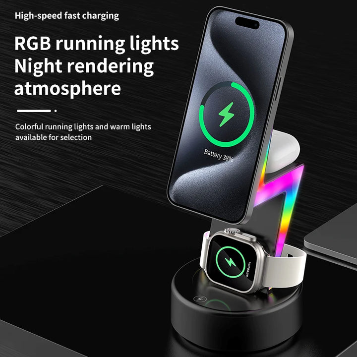 rgb 3 in 1 wireless charging lightning bolt stand animated