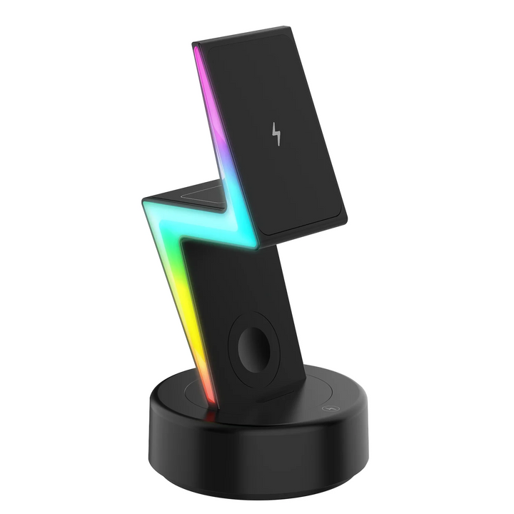 rgb 3 in 1 wireless charging lightning bolt stand black