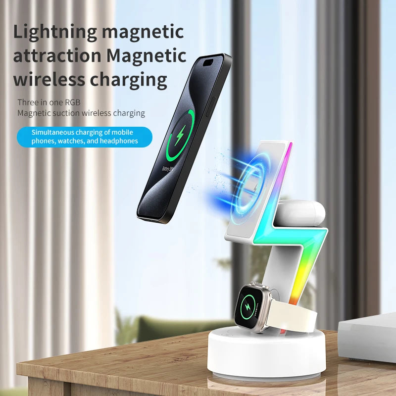 rgb 3 in 1 wireless charging lightning bolt stand magnetic