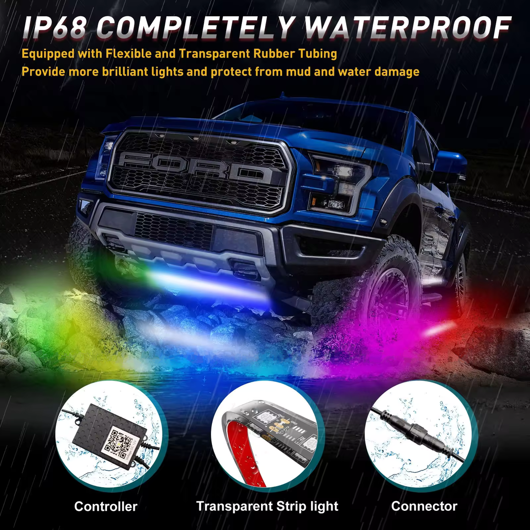 rgb car flowing underglow led strip light kit 6pcs 154cm_64cm waterproof