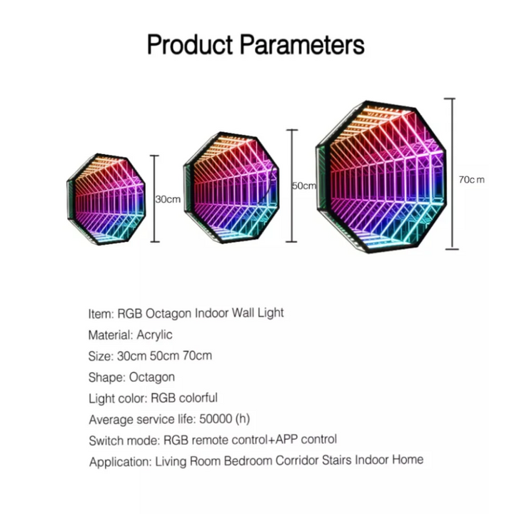 rgb infinite octagon layer corridor illusion wall light product parameters