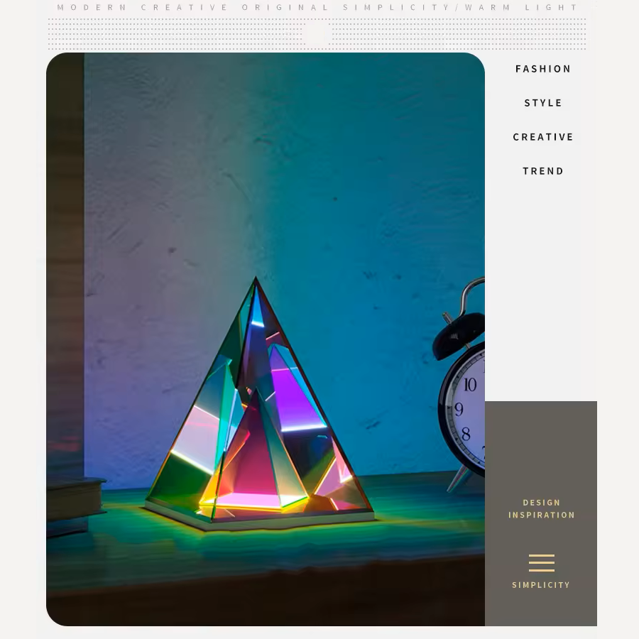 rgb led decorative magic triangular prism table lamp design
