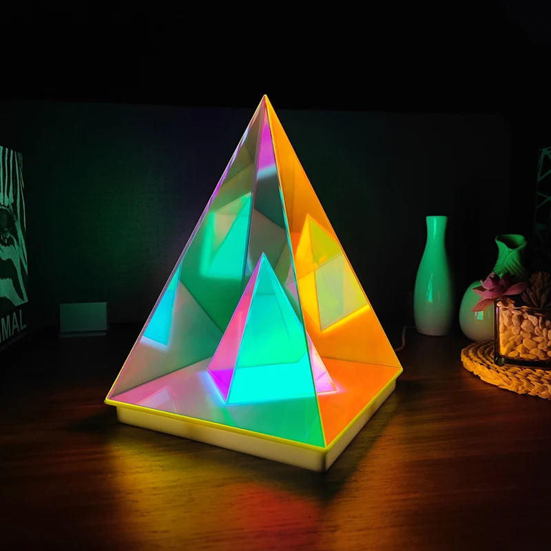 rgb led decorative magic triangular prism table lamp