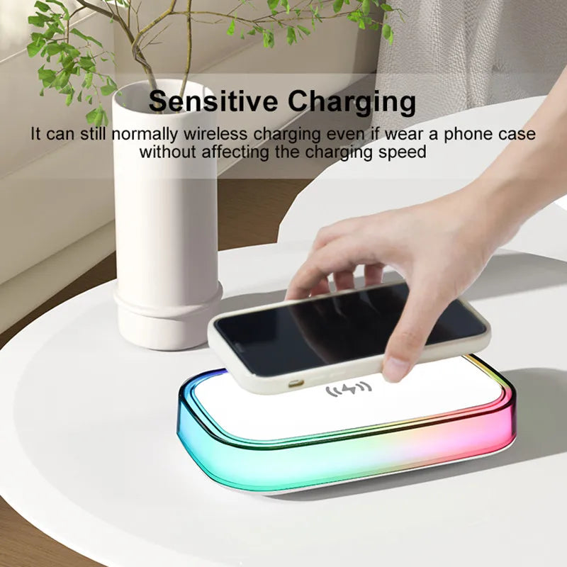 rgb wireless charging night light pad for smartphone case compatible