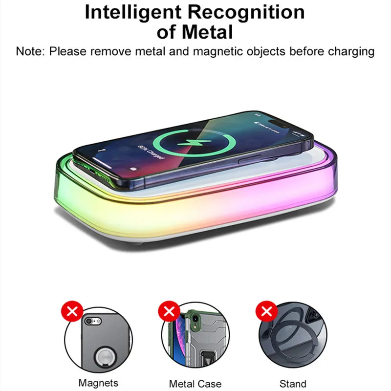 rgb wireless charging night light pad for smartphone metal recognition