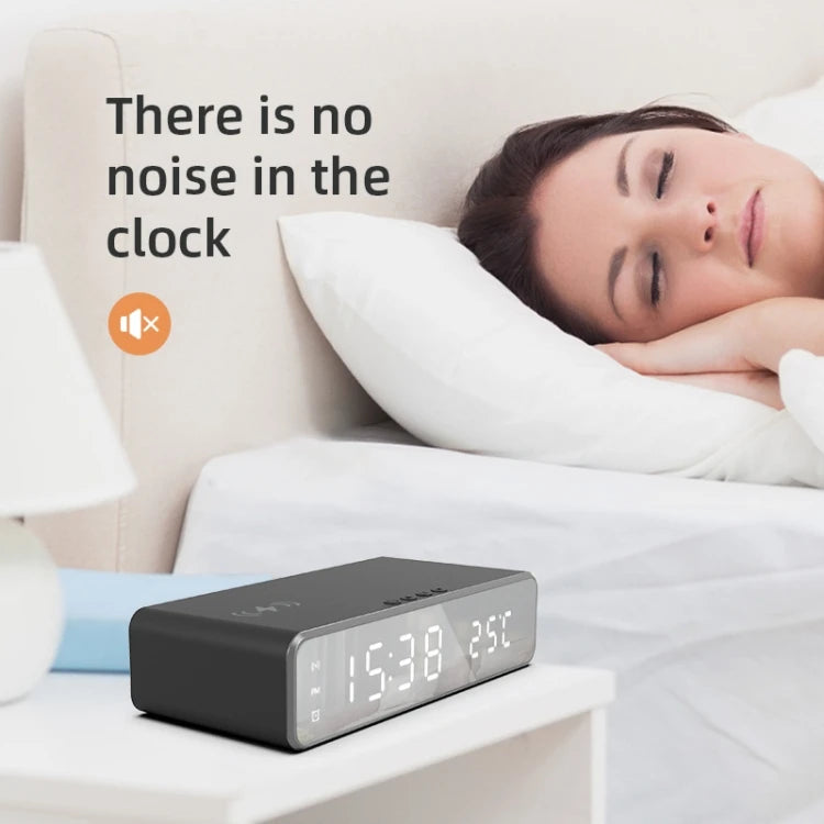 wireless charging alarm clock temperature display silent sleeping
