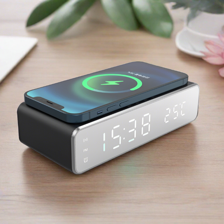 wireless charging alarm clock temperature display