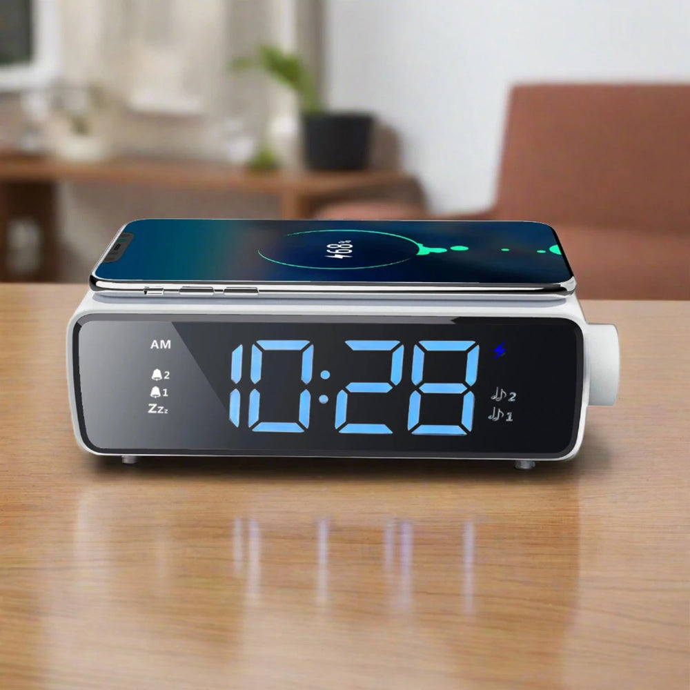 wireless charging soft touch alarm clock front view